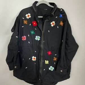 Floral Embroidered Black Jacket